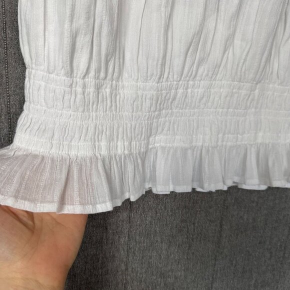 Lucky Brand White Cotton Crochet Collar Halter Neck Shirred Waist Peplum Top - Picture 6 of 13